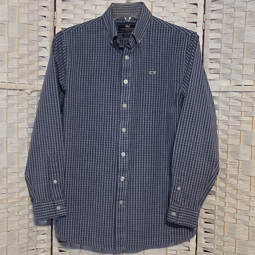 Boys Size L Blue Plaid Button Down By Vineyard Vines, EUC,  Size L-16